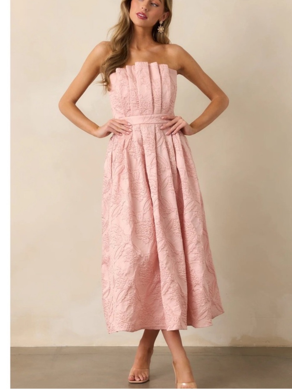 Entro  strapless midi wedding prom party dress